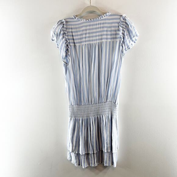 Paige Christina Striped Short Sleeve Smocked Waist Mini Dress Blue White Medium - Picture 4 of 5